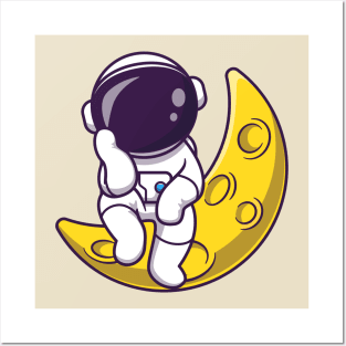 Astronaut Sitting On Moon Cartoon Posters and Art